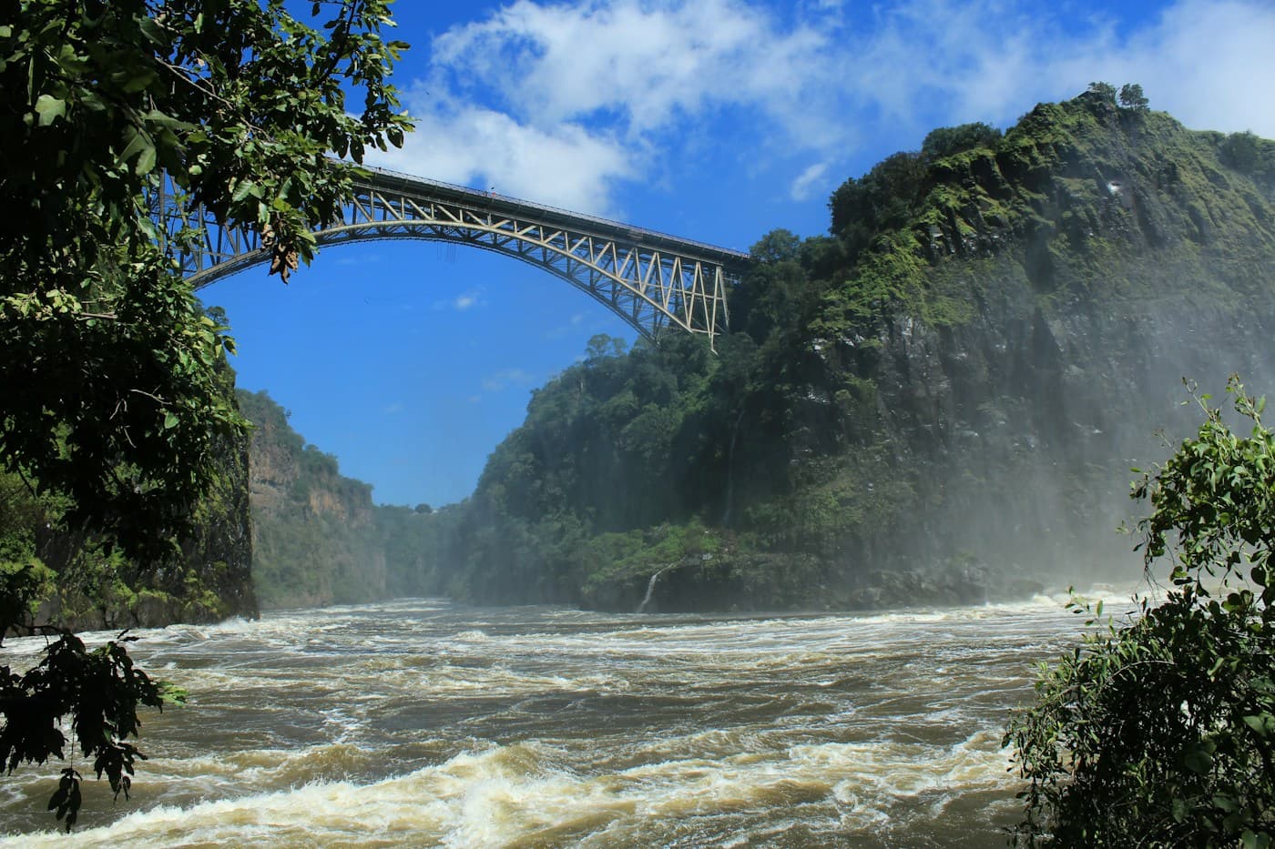 The Victoria Falls bridge arching over the Zambezi gorge