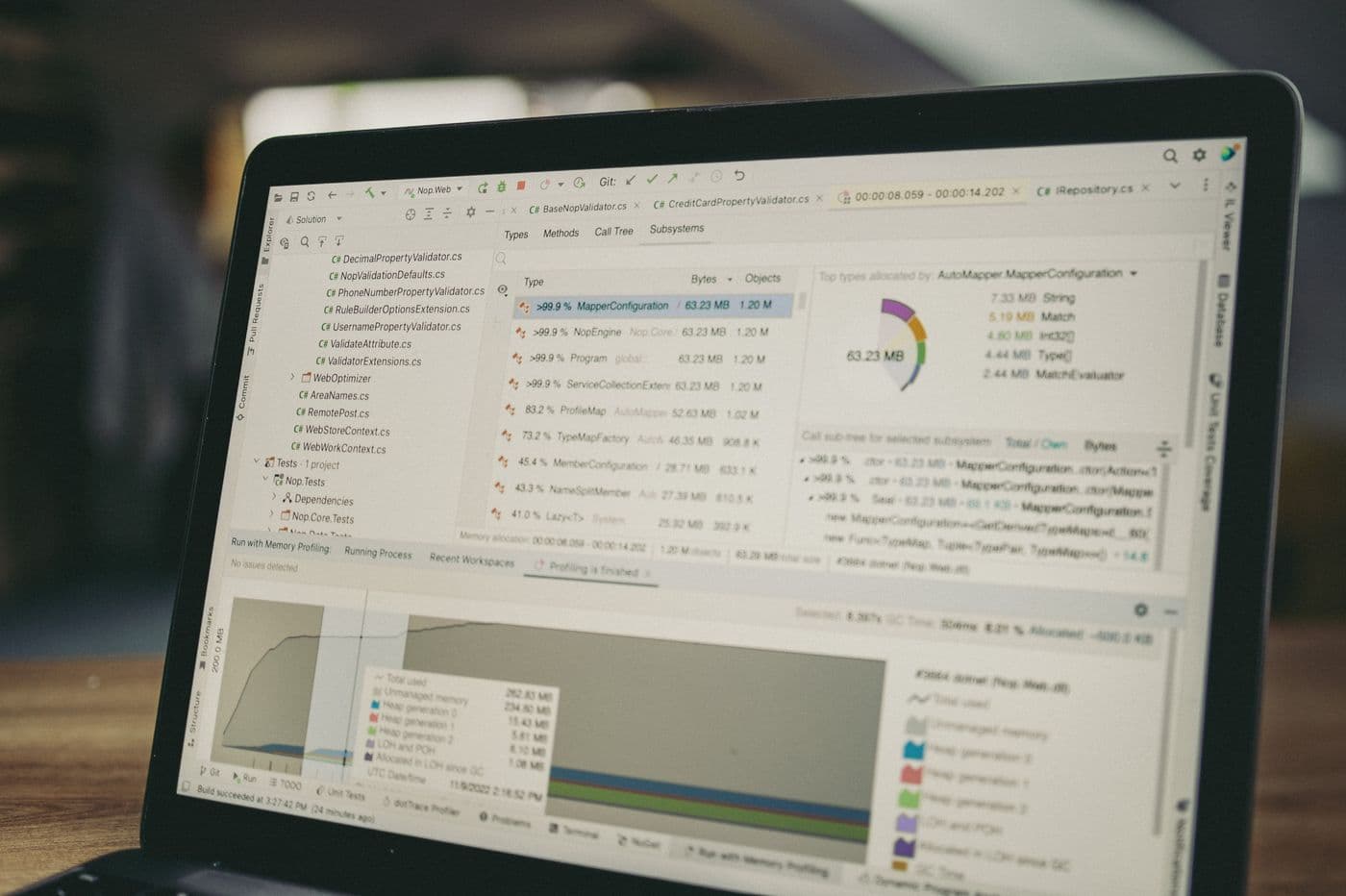 A laptop showing business software with charts and tables